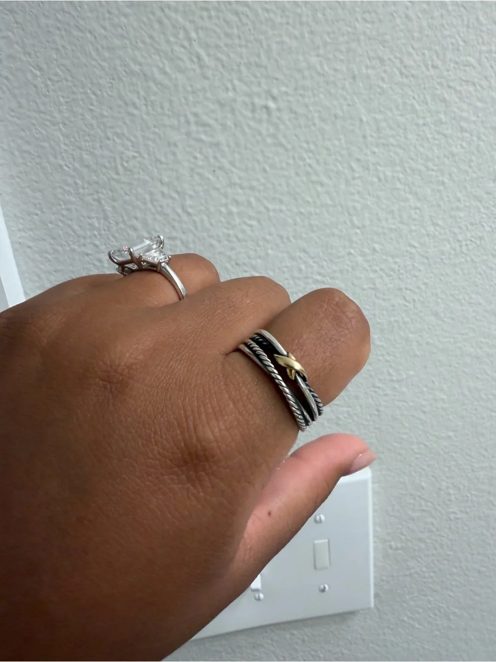 David Yurman Two-Tone Cable Ring with Gold X Accent - Silver and Gold